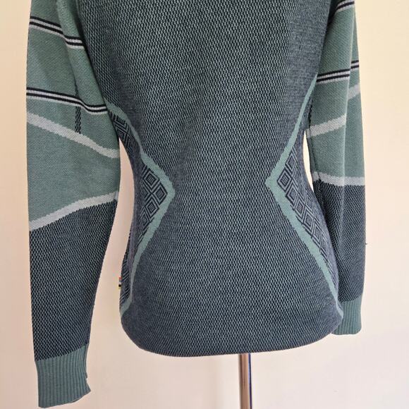Smartwool Dacono Ski Full-Zip Sweater Green Wool Geometric Women Small - Picture 7 of 11